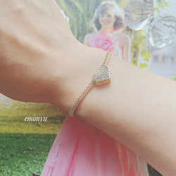 Zirconia Heart Double Chain Gold Bracelet 1枚目の画像