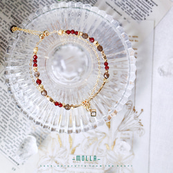 Molla 凡爾賽宮的繁華石榴石茶水晶雙圈手環（手工訂製-可調仿硬式手環） 第3張的照片