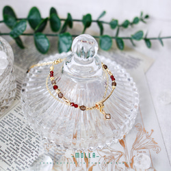 Molla 凡爾賽宮的繁華石榴石茶水晶雙圈手環（手工訂製-可調仿硬式手環） 第4張的照片