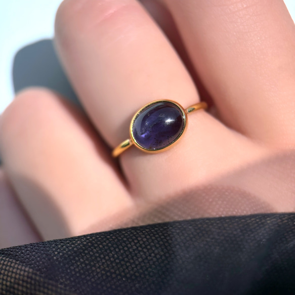 【受注製作】青紫のアイオライト リング（真鍮・シルバー） 10枚目の画像