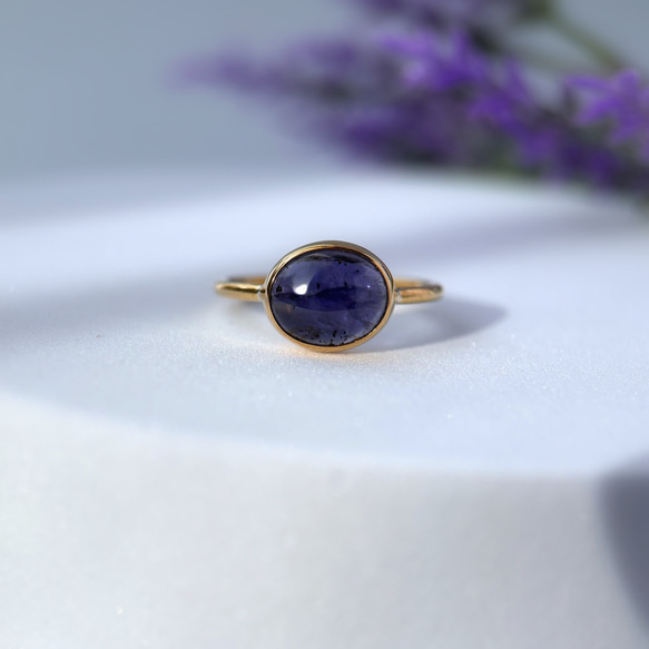 【受注製作】青紫のアイオライト リング（真鍮・シルバー） 1枚目の画像