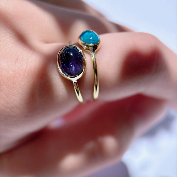 【受注製作】青紫のアイオライト リング（真鍮・シルバー） 15枚目の画像