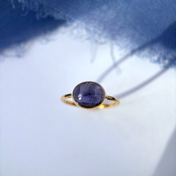 【受注製作】青紫のアイオライト リング（真鍮・シルバー） 7枚目の画像