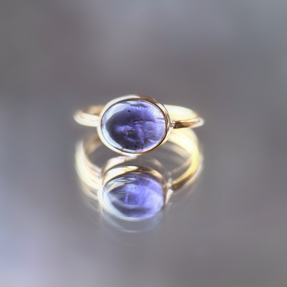 【受注製作】青紫のアイオライト リング（真鍮・シルバー） 3枚目の画像