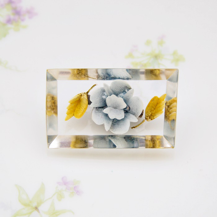 ヴィンテージ　Unsigned Beauty　ルーサイト　ブルー　フラワー　ブローチ　CJ7086