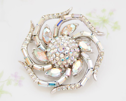 ヴィンテージ Unsigned Beauty シルバートーン オーロララインストーン