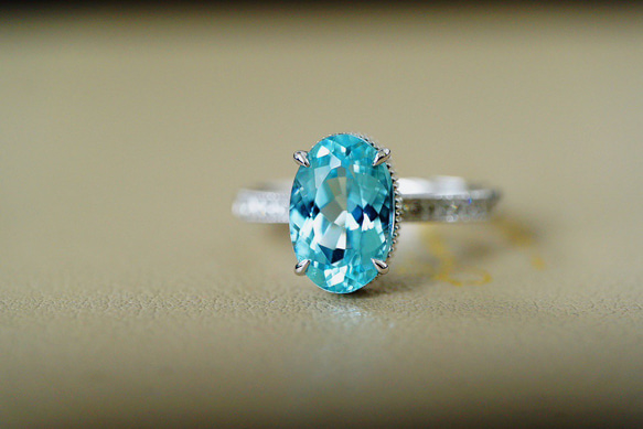 天然大粒 一粒 アクアマリン 2.0ct ダイヤ リング 指輪 K18