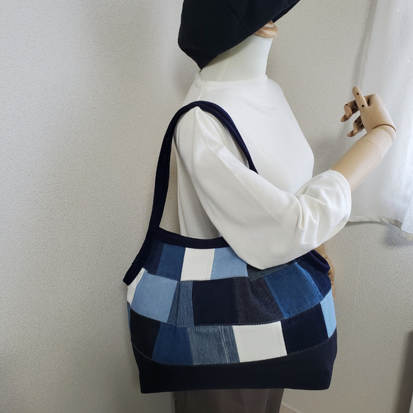 デニムパッチワーク　グラニーバッグL 6枚目の画像