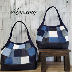 デニムパッチワーク　グラニーバッグL 1枚目の画像