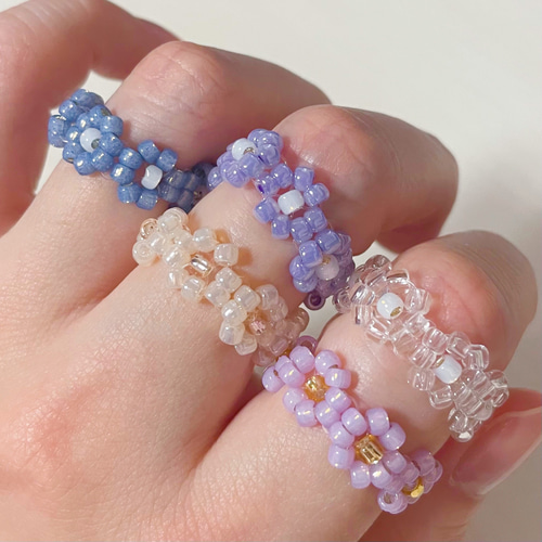 【rs-2】ビーズリング ✿ 韓国 カラフル ニコちゃん お花 rs-2】ビーズリング ✿ 韓国 カラフル ニコちゃん お花