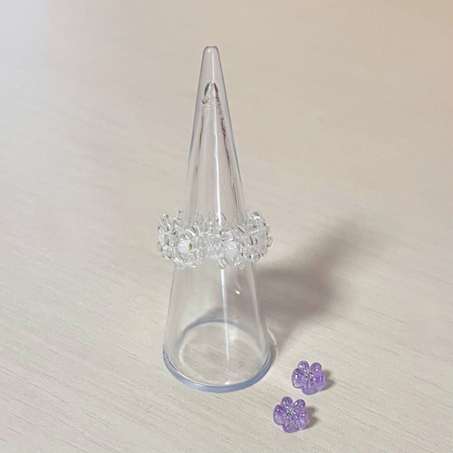 No.34【ビーズリング】8花弁のお花リング( 5色からお選びくださいませ