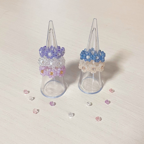 【b-5】ビーズリング ✿ 韓国 カラフル お花 その2 花柄ビーズリング M6 b-5】ビーズリング ✿ 韓国 小さく カラフル お花