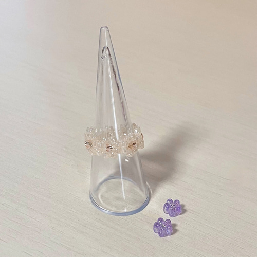 No.34【ビーズリング】8花弁のお花リング( 5色からお選びくださいませ