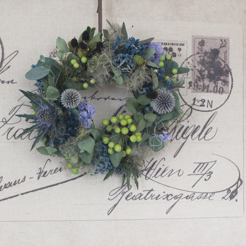 ブルーの実ものリース ドライフラワー petit chocolat 通販 17979438