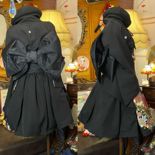 和洋折衷 黒留袖 着物 ミニ丈 ワンピース ドレス 2部式作り帯 和  