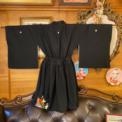 和洋折衷 黒留袖 着物 ミニ丈 ワンピース ドレス 2部式作り帯 和 和洋折衷 黒留袖 着物 ミニ丈 ワンピース ドレス 2部式作り帯 和