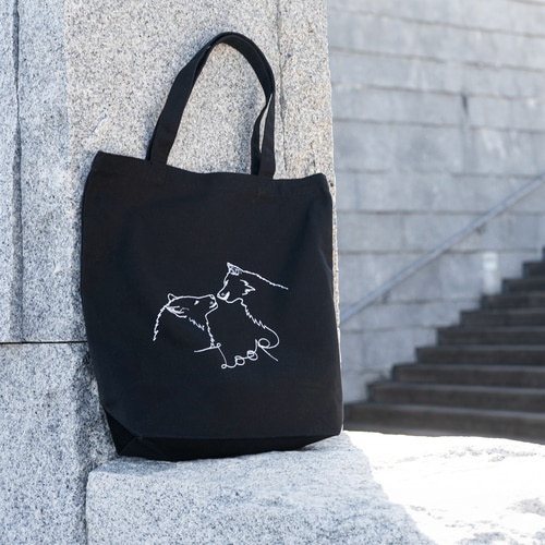 アダムとイブ(狼ver) 刺繍キャンバストートバッグ（ブラック