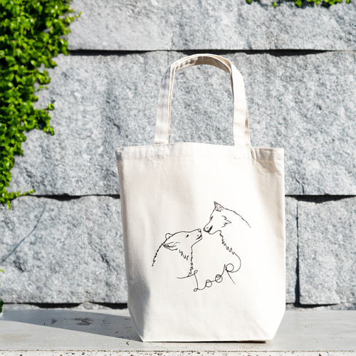 アダムとイブ(狼ver) 刺繍キャンバストートバッグ（ナチュラル
