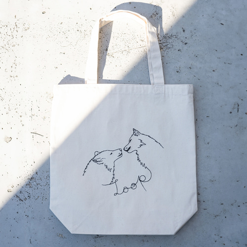 OKAJIMA 動物刺繍トートバッグ 中型 刺繍】アダムとイブ（狼ver） トートバッグ（N） キャンバス オオカミ
