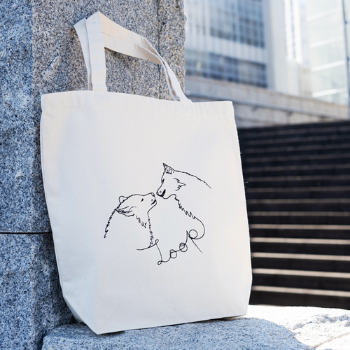 刺繍】アダムとイブ（狼ver） トートバッグ（N） キャンバス オオカミ
