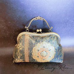 柄変わり1点物希少な箔加工♡格の高い濃密刺繍の最高級西陣帯地！上品なグレーグリーン系高級フォーマルバッグパーティーバッグ 4枚目の画像