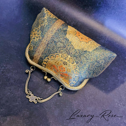 柄変わり1点物希少な箔加工♡格の高い濃密刺繍の最高級西陣帯地！上品なグレーグリーン系高級フォーマルバッグパーティーバッグ 3枚目の画像