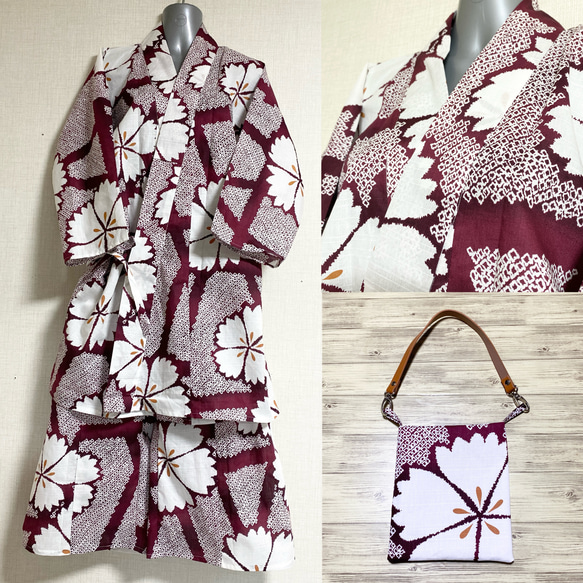 新品 浴衣甚平 朝顔 絞り柄 リメイク 大きいサイズ 〜XXL No.27