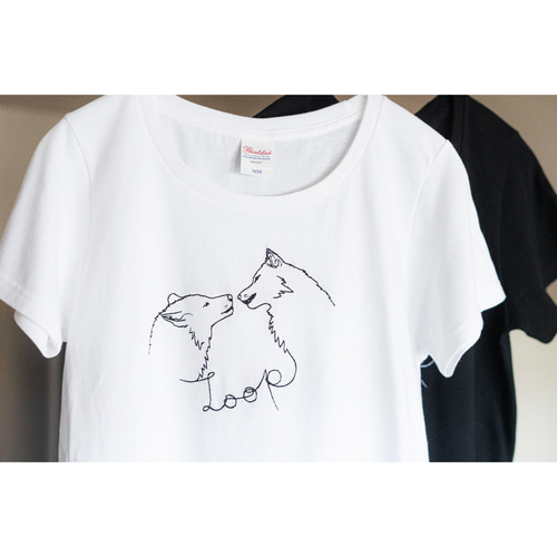 アダムとイブ(狼ver) 刺繍Tシャツ(ホワイト/ブラック/アイボリー) 半袖 