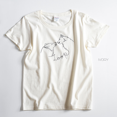 アダムとイブ(狼ver) 刺繍Tシャツ(ホワイト/ブラック/アイボリー) 半袖 