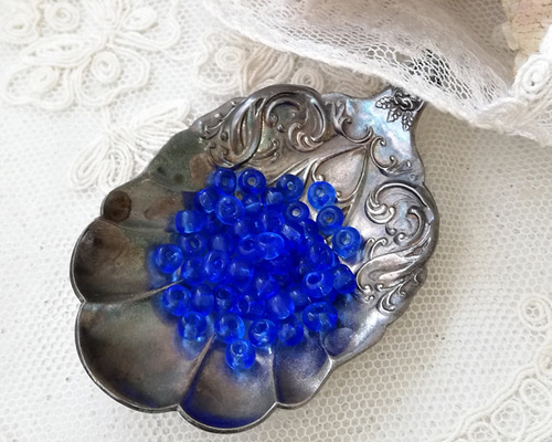 3gセット】ヴィンテージ チェコ ブルー ガラス シードビーズ 2x4mm