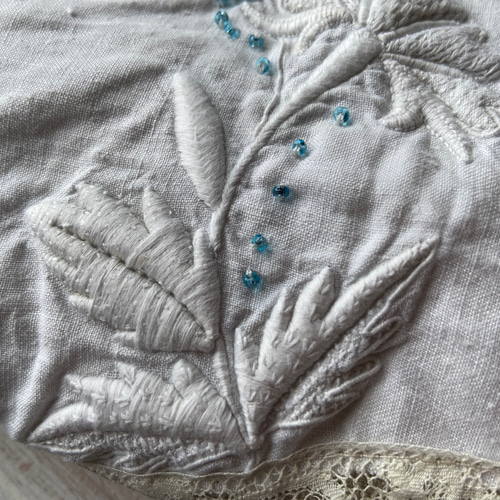 P♡ですwhitework*フランスアンティーク*手刺繍レース*ポシェット whiteworkフランスアンティーク手刺繍＆レース*トートバッグ
