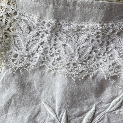 whiteworkフランスアンティーク手刺繍＆レース*トートバッグ