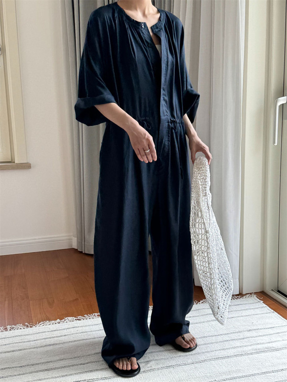 韓国スタイルの怠惰なわずかにシースルーのリネンジャンプスーツ