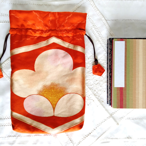 着物リメイク*御朱印帳袋（巾着袋・マルチケース）梅柄 Kimono