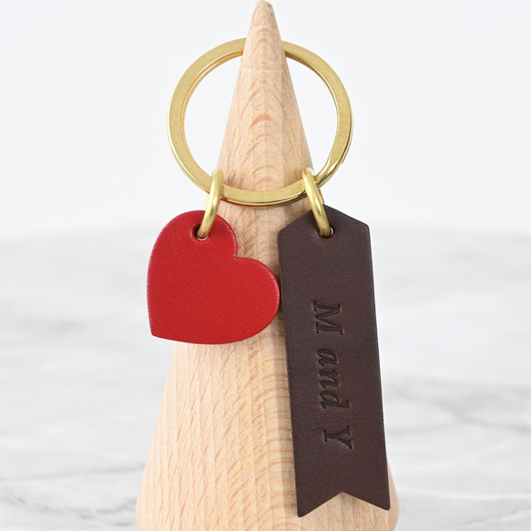 名入れが出来る♪イタリア産レザー6色から組み合わせを楽しむ真鍮リングのキーホルダー 2枚目の画像