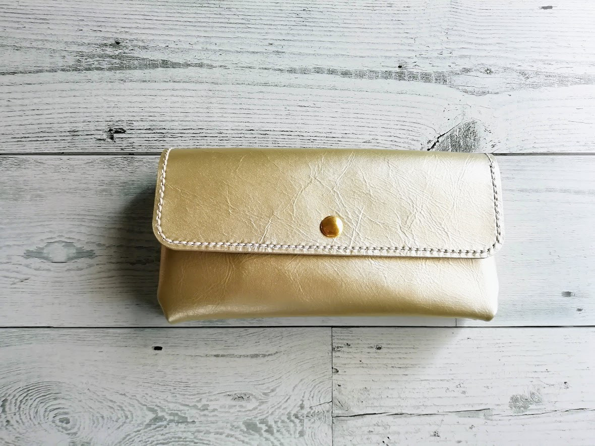 長財布（シャンパンゴールド） ポーチのようなふっくら長財布 ミニバッグ レザーウォレット お財布ポーチ