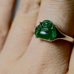 RS7-85 シルバー 深緑 弥勒仏 みろくぶつ ミャンマー産 天然 本翡翠 リング 指輪 フリーサイズ 6枚目の画像