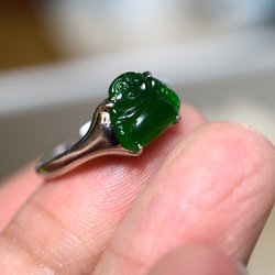 RS7-85 シルバー 深緑 弥勒仏 みろくぶつ ミャンマー産 天然 本翡翠 リング 指輪 フリーサイズ 3枚目の画像