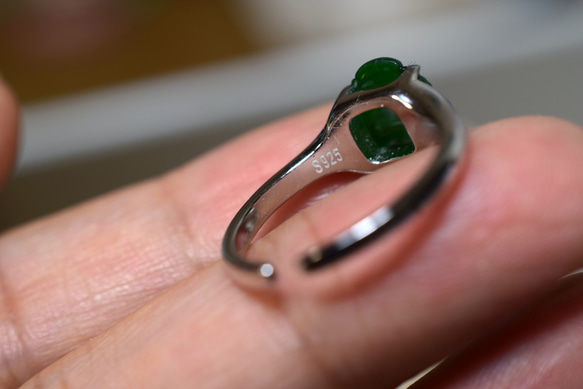 RS7-85 シルバー 深緑 弥勒仏 みろくぶつ ミャンマー産 天然 本翡翠 リング 指輪 フリーサイズ 4枚目の画像