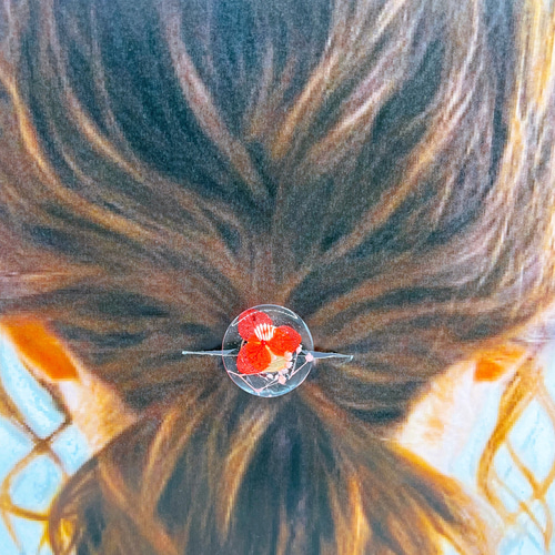 ヘアゴム 花 赤 クリア レジン ヘアゴム ハル工房 通販 17980442