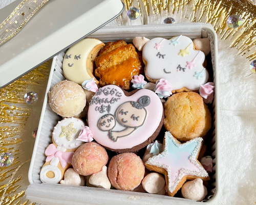 クッキー　0808 妊娠報告⭐︎キラキラゆめかわアイシングクッキー缶 クッキー puapua