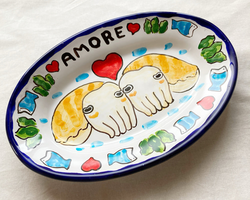 オーバル皿 26cm OVL055 コウイカ マヨリカ焼き イタリア陶器 長皿