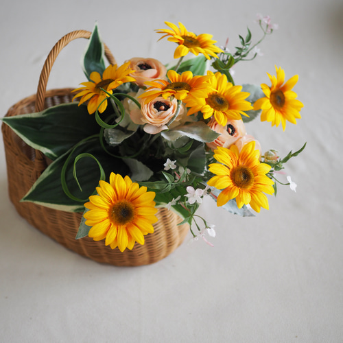 ひまわりブーケ アーティシャルフラワー 新品 ひまわりのキャスケードブーケ アーティフィシャルフラワー