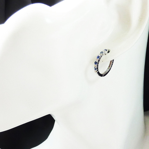 天然サファイア フープピアス バネ式 計0.40ct K18WG 天然サファイア フープピアス バネ式 計0.40ct K18WG