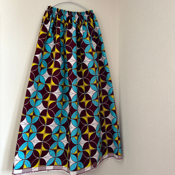 アフリカンパッチワークギャザースカート♪ アフリカ生地アフリカ布  