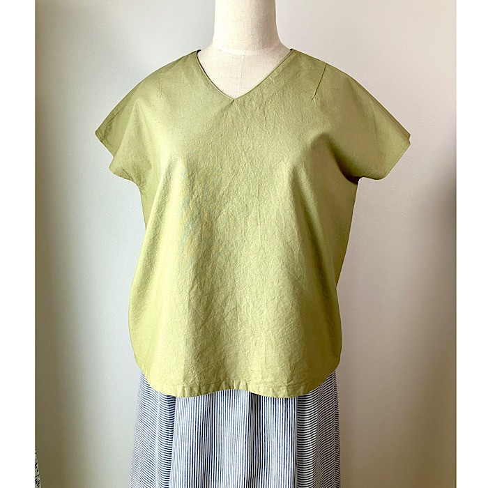 オーガニックコットンフレンチスリーブブラウス＊草木染め