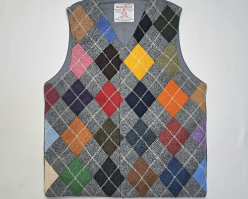 Papas パッチワーク ツイード ベスト 美品】Papas パパス × Harris Tweed ハリスツイード パッチワーク