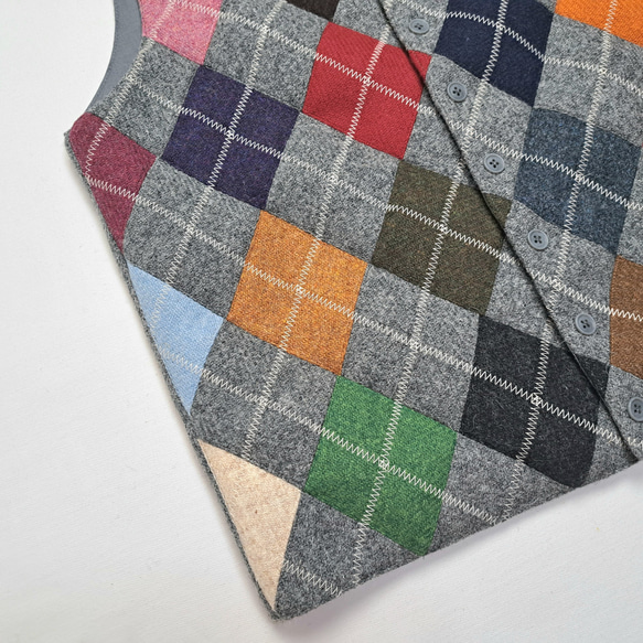 ハリスツイード アーガイル パッチワークベスト ミッドグレーマルチ2 Harris Tweed Argyle 