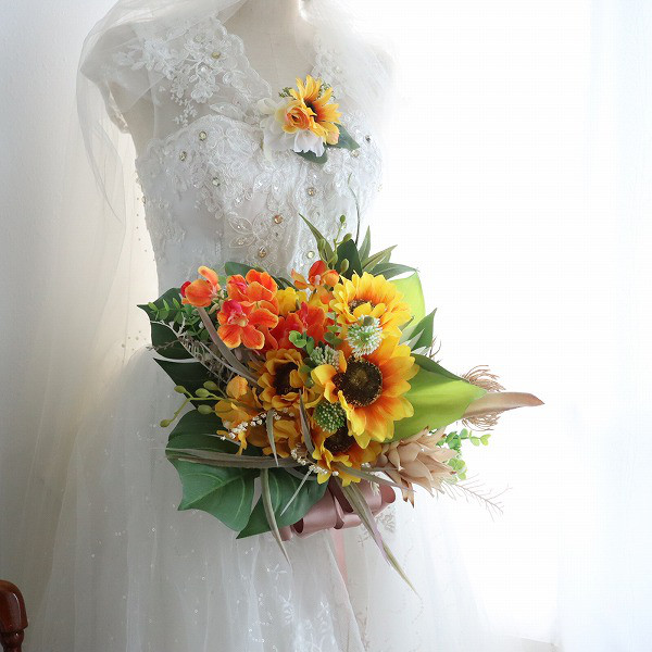 ひまわり　南国　夏婚　クラッチブーケ　フォトウェディング　400