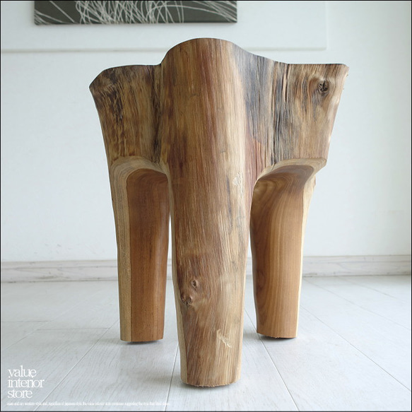 チーク無垢材　天然木　プリミティブな切り株のスツール　職人さん手作り チーク無垢材 天然木 プリミティブな切り株のスツール 職人さん